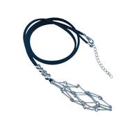 [Wagurum] Mesh Pendant Necklace Adjustable Leather Rope Empty Crystal Stone Holder Necklace Metal Crystal Cage Adjustable Rope Mesh Pendant Necklace, m, As described, No Gemstone