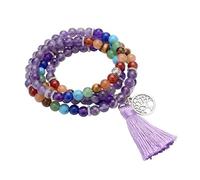 [Wagurum] Mindfulness Necklace Jewelry Beads Long Tassel Necklace 108 Prayer Beads and Fashion Bangle Accessories
