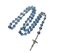 [Wagurum] Rosary Necklace Pendant Crystal Glass Beads Long Chain Catholic Religious Jewelry for Religious Women