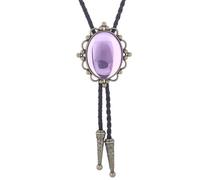 [Wagurum] Unisex Vintage Boloti Tie Faux Leather Braided Rope Necklace with Antique Oval Stone Pendant Jewelry Neckwear, 赤