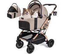 WagvyGo 5-in-1 Dog Stroller, All-in-One Fold Without Detaching Carrier, Pet Stroller for Small Medium Dogs Cats up to 55lbs, Pet Carrier with Detachable Waterproof Carrier, Storage Basket, Car Seat