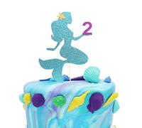 WAHAWU Mermaid Cake Topper for Birthday - Personalized Cake Decoration for Party, Glitter Smash Cake Topper, Photo Booth Props, 2 Sign Cake Flag（Tiffany）