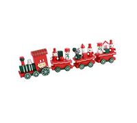 WAHEWUD Cute Christmas Train Set, Compact Rail Car Compartment Decoration Premium Wood an Engine Three Carriages, Christmas Model Train for Desktop Decoration (Red)