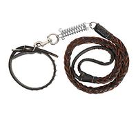WAHEWUD Leather Dog Collar,Pet Walking Leash Soft Two Layer Artificial Leather Hand WovenLarge Bearing Capacity Two Way Pulling Buffer Spring, Pet Supplies for Large Medium Dogs (Black)