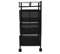 WAHEWUD Rotating Storage Rack Kitchen Organization, Carbon Steel Fruit Vegetable Basket with Wheels, Wire Bin for Onion Potato Pantry, 24 Inch Compact Rolling Cart (Black 3 Tier)