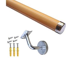 WAHHWF Stair Handrail Kit - 1m 2m 3m 3.5m 4m 4.5m 5m 6m Wall Mounted Handrail for Indoor Outdoor Stair, DIY Complete Stair Railing Kit with Silver Brackets (Color : Wood Color, Size : 1m(3.2ft))