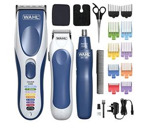 Wahl Colour Pro Trio Cordless Hair Clipper Kit, Beard, Ear/Nose Trimming | Full grooming kit for head, face, ear & nose, colour coded guide combs, 60 minute cordless use, soft storage case