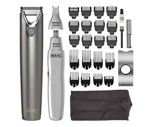 WAHL Stainless Steel Trimmer with Dual Head Ear and Nose Trimmer, 240 Minutes Cordless Run Time, Rinseable Features Hygienic Blades, Advanced Lithium Ion Technology
