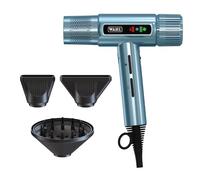 WAHL Vanquish Hair Dryer - Cool Blue Special Edition, Lightweight Design, LED Display, Memory Function, Auto-Clean, FlowControl Technology, Includes 3 Magnetic Attachments - ZY182