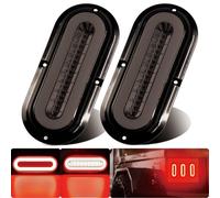 WahMOTOTin 6" inch Smoked Lens Oval Red 52 LEDs Trailer Light w/Flange Surface Mount 2Pcs Halo Brake Stop Running Turn Signal Tail Lights【PatentPending】 Submersible IP67 for Boat Truck/RV/Van, DC 12V