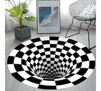 wahome 3D Illusion Doormat Trap Floor Mat Dog Vertigo Carpet Black White Lattice Round Rug (A)