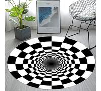 wahome 3D Illusion Doormat Trap Floor Mat Dog Vertigo Carpet Black White Lattice Round Rug (D)