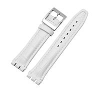 WAHRE Fit For Swatch Watchband Genuine Leather Strap 17mm 19mm Alligator Pattern Leather Belt With Stainless Steel Buckle(White silver clasp,17mm)