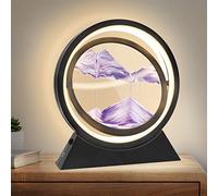 Wai Danie Moving Art Lamp 3D Hourglass Deep Sea Sandscape Liquid Motion Display Painting Flowing Sand Frame Relaxing Desktop Home Office Decor (Purple)