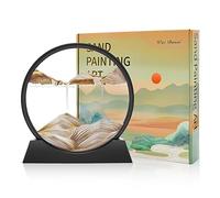 Wai Danie Moving Sand Art Picture 3D Hourglass Deep Sea Sandscape Liquid Motion Display Painting Flowing Sand Frame Relaxing Desktop Home Office Work Decor (Coffee Color, 12")