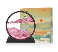 Wai Danie Moving Sand Art Picture 3D Hourglass Deep Sea Sandscape Liquid Motion Display Painting Flowing Sand Frame Relaxing Desktop Home Office Work Decor (Pink, 12")