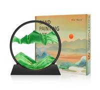 Wai Danie Moving Sand Art Picture 3D Hourglass Deep Sea Sandscape Liquid Motion Display Painting Flowing Sand Frame Relaxing Desktop Home Office Work Decor (Green, 12")