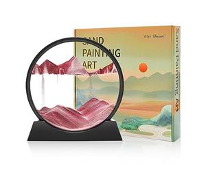 Wai Danie Moving Sand Art Picture 3D Hourglass Deep Sea Sandscape Liquid Motion Display Painting Flowing Sand Frame Relaxing Desktop Home Office Work Decor (Caramel Color, 12")