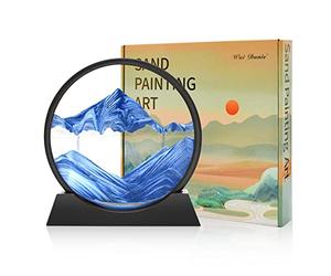Wai Danie Moving Sand Art Picture 3D Hourglass Deep Sea Sandscape Liquid Motion Display Painting Flowing Sand Frame Relaxing Desktop Home Office Work Decor(Blue, 12")