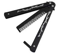 WAIBBU Butterfly Folding Comb Stainless Steel Butterfly Comb Metal Folding Comb Trainer Practice Tool Practice Training Folding Comb For Beginners Trainer Practice Tool Steel Cs/Hdd07 Black