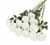 Waibejon 12 Pcs Artificial White Roses with Stems, White Fake Roses Artificials Flowers, Fake Artificials Whites Rose Silk Flowers, for Home Garden Party Hotel Wedding DIY