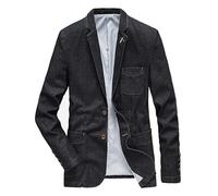 WAIDFU Men's Blazer Classic Notched Collar 2 Button Tailoring Distressed Denim Jacket