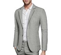WAIDFU Men's Breathable Linen Blazer,Two-Button Notch Lapel Jacket for Weddings, Smart Office & Events Grey