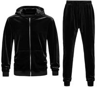 WAIDFU Men's Velvet Tracksuit Set,Zip Hoodie & Joggers Lounge Wear, Soft Velour Sport Suit