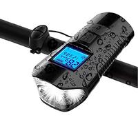 WaiDXn Bike Light Set USB Rechargeable Bicycle Light Front Back Super Bright Waterproof Bicycle Odometer Speedometer 4 Light Modes & Trumpet Fits All Bicycles