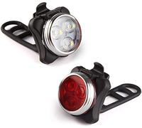 WaiDXn USB Rechargeable Bike Light Set,Super Bright Front Headlight and Rear LED Bicycle Light,650mah Lithium Battery,4 Light Mode Options(2 USB cables and 4 Strap Included)