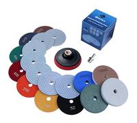 Waies 11 Packs 4 Inch Diamond Polishing Pads with M14 Backer Pad 9 PCS Wet/Dry Polish Pad Kit for Drill Grinder Polisher 50-10000 Grit Pads for Marble Tile Quartz Granite Concrete Countertop