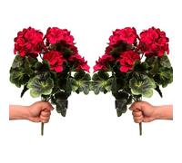 WAIFOMEI Artificial Geranium Silk Flower Bush Red 19 Inches Faux Geranium Flowers Plant for Outdoor Planter Home Patio Garden Decoration Set of 2