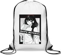 Waifu Material Black Haired Shirt Anime Babe Gym Sack Casual Drawstring Bag White