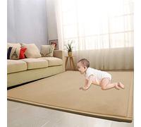 Waigg Kii Large Area Rug Coral Velvet Baby Play Mat,Thicken Nursery Carpet Crawling Tatami Yoga Mat Non-Slip Floor Mat Exercise Pads (120X120cm,Khaki)