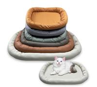 Waigg Kii Large Dog Bed Leather Cloth Waterproof,Calming Cat Bed Cushion Anti Anxiety Sleeping Mat,Pet Beds Neck Support Relax Joints Crate Mattress Non Slip (Beige,S 45 * 35CM)