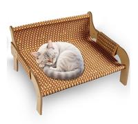 Waigg Kii Small Cat Bed Sturdy Wooden Leg Pet Sofa,Cat Sofa Bed Kitten Couch for Indoor Large Cats and Puppy,Cool Rattan Mat Removable Anti Anxiety Pet Couch (A,52cm*42cm*29.5cm)