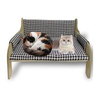 Waigg Kii Wooden Cat Bed Sturdy Leg Cat Sofa,Removable Pet Couch with Calming Warm Cushion,Washable Dog Sofa Anti Anxiety for Indoor Cats Kitten Puppy Sleeping (52 * 38 * 30CM,A)