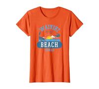 Waikiki Beach Hawaii Distressed Graphic Design Novelty Beach T-Shirt, Women, Orange, Medium