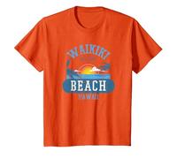 Waikiki Beach Hawaii Distressed Graphic Design Novelty Beach T-Shirt, Youth, Orange, X-Small