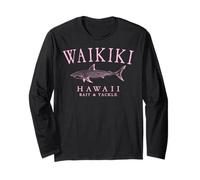 Waikiki Hawaii Shark Vintage Pink Art Fishing Long Sleeve T-Shirt