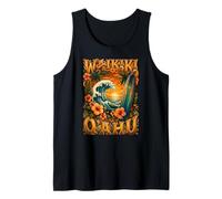 Waikiki Oahu Surfboard Hibiscus Vintage Ocean Wave Tank Top