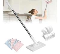 Waiord Mini Flash, Snap Grip Mini Mops, Retractable Gap Dust Cleaner Flat Mops with Locking Head & Sweeping Cloths, 100cm Long Handle Mopping Sweeper Stick (White Mop*1+cloth*5)