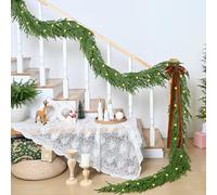 Waipfaru 15ft Artificial Norfolk Pine Garlands Realistic Christmas Garland with Lights Faux Winter Pine Greenery for Mantle,Table, Wall,Indoor,Outdoor Winter Christmas Decorations