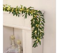 Waipfaru 2 Pcs Olive Garland with Lights, 6FT Prelit Christmas Garland with Timer, Artificial Christmas Greenery Twig for Mantle Fireplace Wedding Stairs Decor