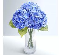 Waipfaru 21" Real Touch Dark Blue Hydrangea Artificial Flowers with Long Stem & Leaves, Full Latex Faux Hydrangea Flowers for Home Decor Party Floral Arrangements Wedding Bouquets Centerpieces, 3Pcs