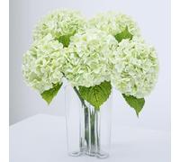 Waipfaru 21" Real Touch Green Hydrangea Artificial Flowers with Long Stem & Leaves, Full Latex Faux Hydrangea Flowers for Home Decor Party Floral Arrangements Wedding Bouquets Centerpieces, 4Pcs