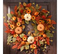 Waipfaru 24 Inch Fall Wreaths for Front Door Outside, Fall Decorations for Home, Large Autumn Wreath with Pumpkin for Indoor Outdoor Porch Thanksgiving Farmhouse Harvest Decor