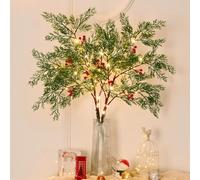 Waipfaru 2Pcs 32IN Lighted Branches for Vases, Lighted Pine Berry Branches with Timer 60 LED, Artificial Prelit Branches for Home Indoor Party Christmas Decoration