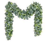 Waipfaru 2Pcs Eucalyptus Garland, 5.9FT Greenery with Flowers, Faux Silver Dollar Eucalyptus Leaves Vines for Table Home Wedding Mantle Party Indoor Outdoor Decor