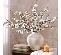 Waipfaru 4 Pcs Faux Cherry Blossom Branches, 36'' Cherry Blossom Tree Decor with Long Stems, Artificial Flowers for Tall Vases Spring Home Decoration (White)